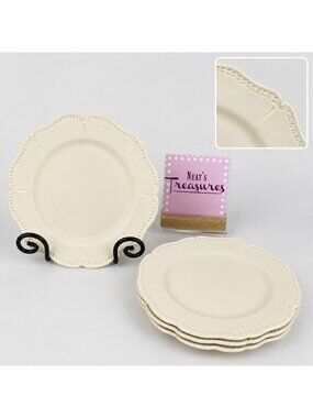 Chris Madden JCPenny ADALINA Ivory Embossed Stoneware Salad Lunch Plates Set 4